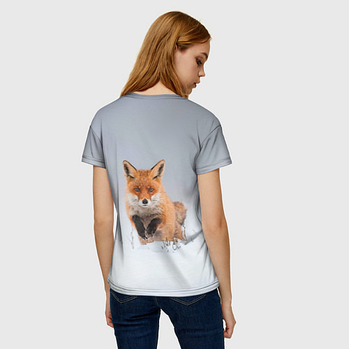 Женская футболка Лисица прыгает по снегу / 3D-принт – фото 4