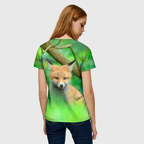 Женская футболка Лисенок в зеленом лесу / 3D-принт – фото 4