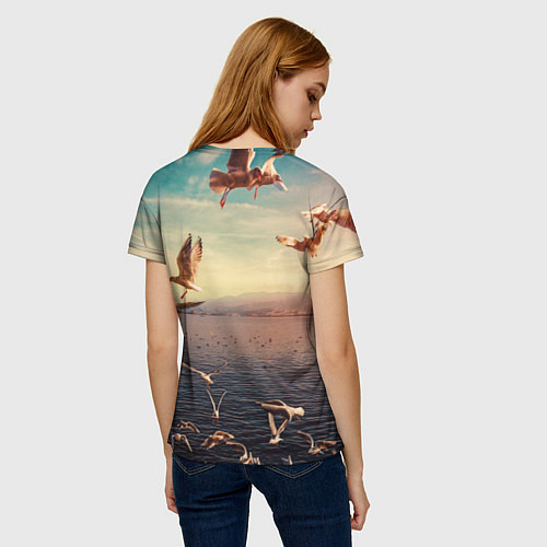 Женская футболка Чайки на воде / 3D-принт – фото 4