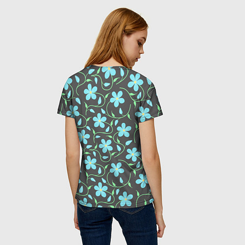 Женская футболка Цветочный узор на темном фоне / 3D-принт – фото 4