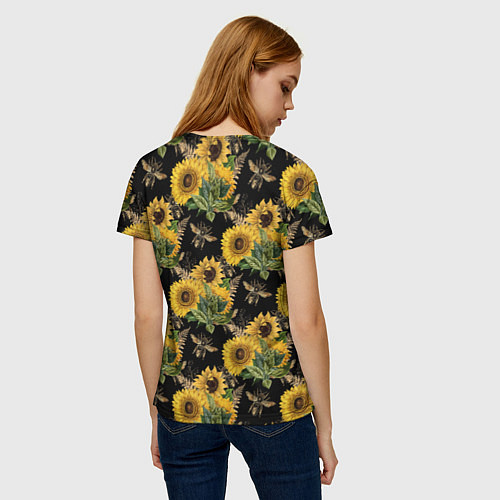 Женская футболка Fashion Sunflowers and bees / 3D-принт – фото 4