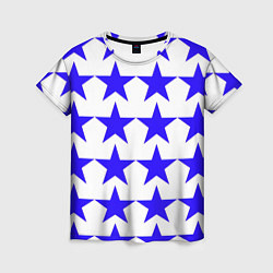 Футболка женская Синие звёзды на белом фоне, цвет: 3D-принт