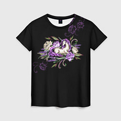 Женская футболка Единорог среди роз