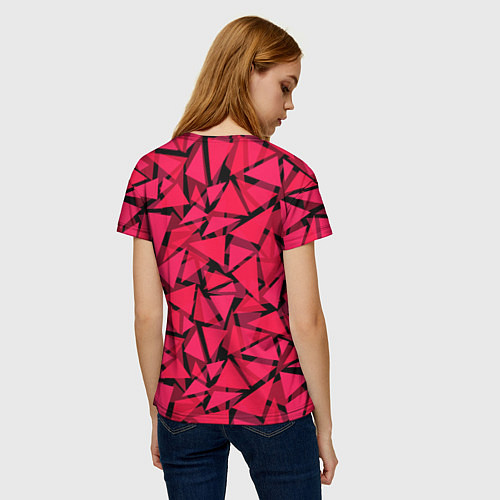 Женская футболка Красно-черный полигональный / 3D-принт – фото 4