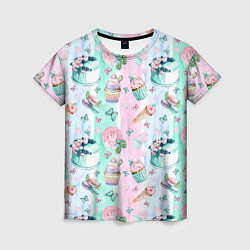 Женская футболка Сладости и бабочки Акварель