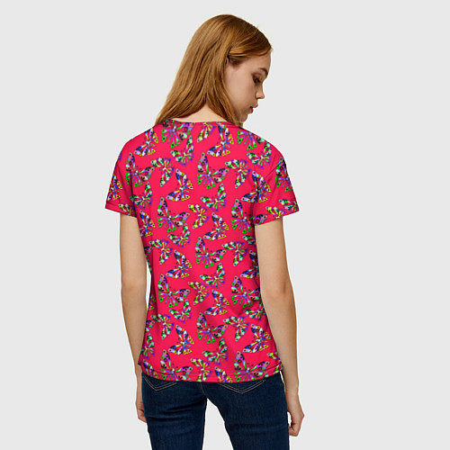 Женская футболка Бабочки на красном фоне / 3D-принт – фото 4
