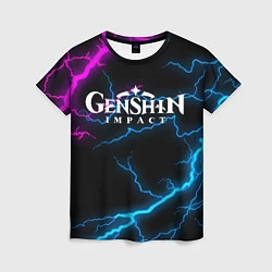 Женская футболка GENSHIN IMPACT NEON FLASH НЕОНОВЫЕ РАЗРЯДЫ МОЛНИЙ