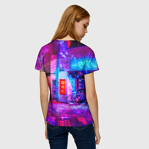 Женская футболка Zero Two в неоновом городе / 3D-принт – фото 4