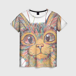 Женская футболка A 018 Цветной кот
