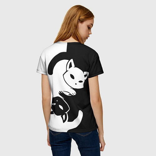 Женская футболка Черный и белый кот кувыркаются / 3D-принт – фото 4