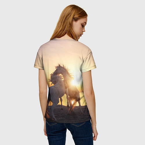 Женская футболка Лошади на закате / 3D-принт – фото 4