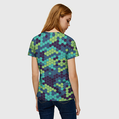 Женская футболка Зеленые соты в мозаике / 3D-принт – фото 4