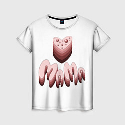Женская футболка Объемное розовое сердце с бусинами и объемной розо