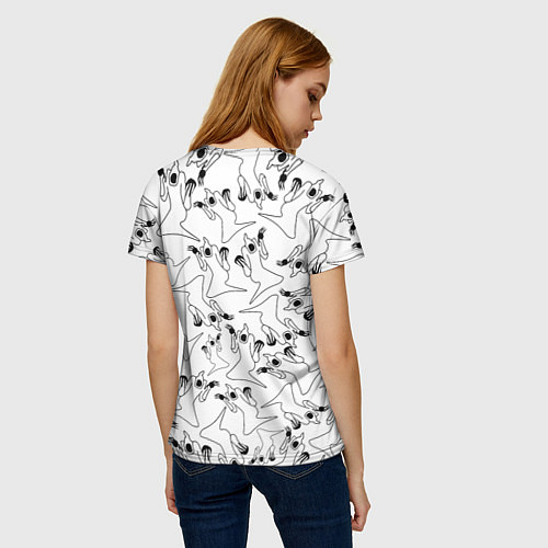 Женская футболка KIZARU HAUNTED GHOST ПАТТЕРН ЧЁРНО БЕЛЫЙ / 3D-принт – фото 4