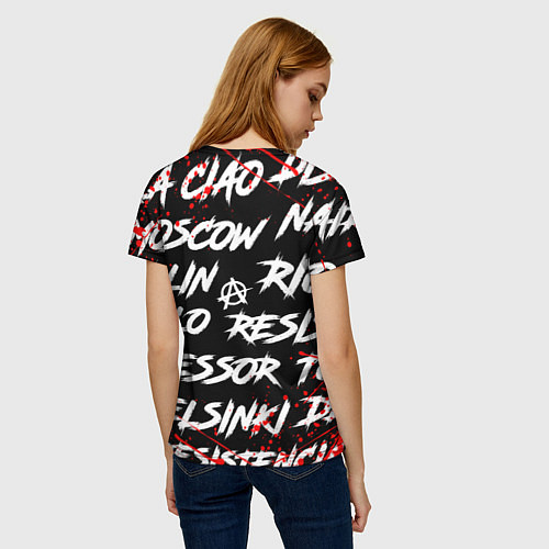 Женская футболка БУМАЖНЫЙ ДОМ БРЫЗГИ КРАСОК LA CASA DE PAPEL / 3D-принт – фото 4