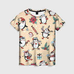 Женская футболка Пингвины новогодние