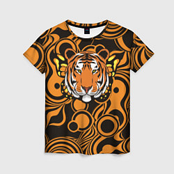 Женская футболка Голова тигра с бабочкой