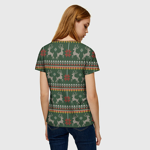 Женская футболка Новогодний свитер c оленями 1 / 3D-принт – фото 4