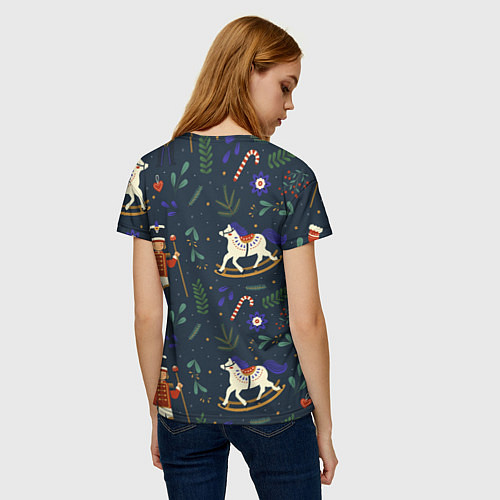 Женская футболка Щелкунчик паттерн с лошадкой / 3D-принт – фото 4
