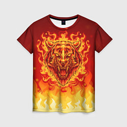 Женская футболка Огненный тигр в пламени