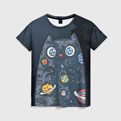 Женская футболка Космический кот в планетах