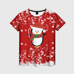 Женская футболка Пингвин в новогодней шапочке