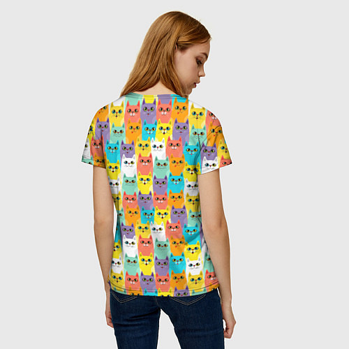 Женская футболка Разноцветные Мультяшные Котики / 3D-принт – фото 4