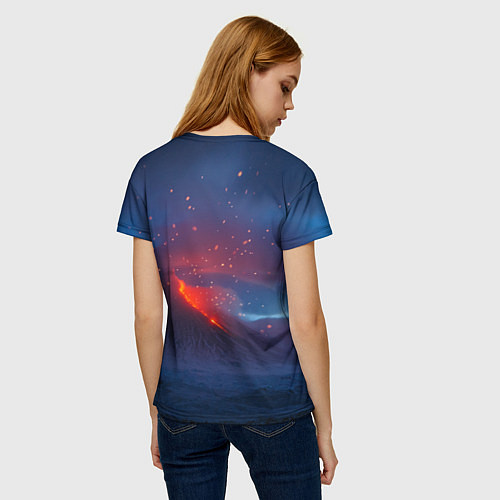 Женская футболка Извержение вулкана ночью / 3D-принт – фото 4