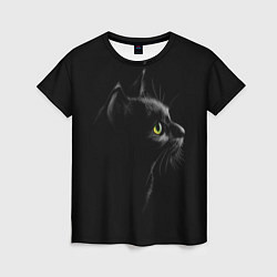 Женская футболка Черный кот на черном фоне