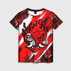 Женская футболка SAMURAI CYBERPUNK 2077 RED AND WHITE