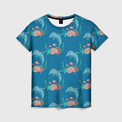 Женская футболка Дельфины Море паттерн