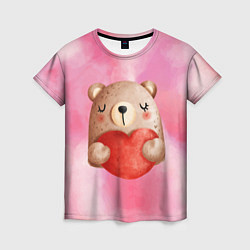 Женская футболка Медвежонок с сердечком День влюбленных