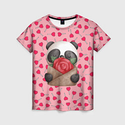 Женская футболка Панда с валентинкой день влюбленных