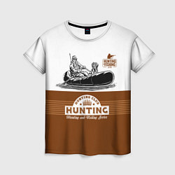 Женская футболка Охотник на уток в лодке с собакой