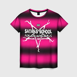 Женская футболка Satan school for bad boys and girls pink
