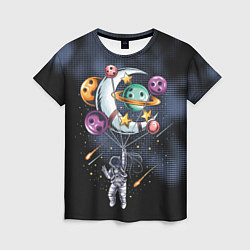 Женская футболка Космонавт на шарах из планет