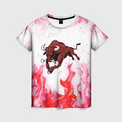 Женская футболка Бык на красном огне