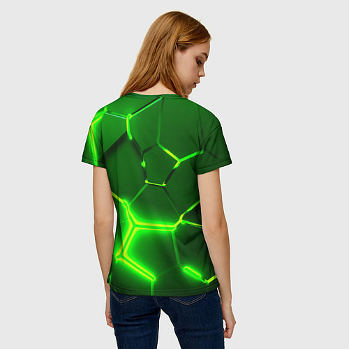 Женская футболка 3D ПЛИТЫ НЕОН NEON GREEN HEXAGON РАЗЛОМ / 3D-принт – фото 4