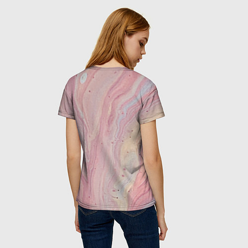 Женская футболка Мраморный дизайн с розовыми, синими и желтыми цвет / 3D-принт – фото 4