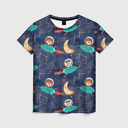 Женская футболка Звери в космосе детский паттерн