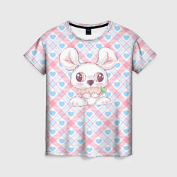 Женская футболка Маленький заяц на фоне сердечек