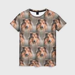 Женская футболка Колли Собака паттерн