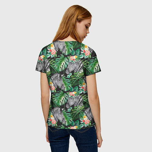 Женская футболка Зебра и листья / 3D-принт – фото 4
