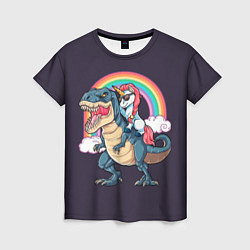 Женская футболка Модный Единорог На Динозавре