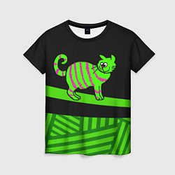 Женская футболка Зеленый полосатый кот