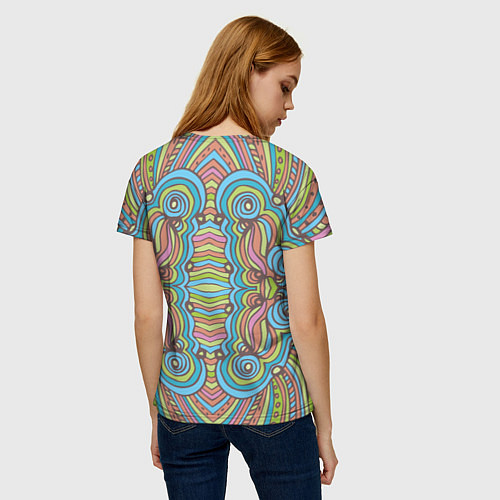 Женская футболка Абстрактный разноцветный узор Линии, волны, полосы / 3D-принт – фото 4