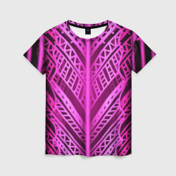 Женская футболка Неоновая абстракция Розовый светящийся узор на тем