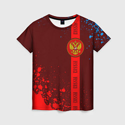 Женская футболка РОССИЯ - ГЕРБ - Брызги Полоса