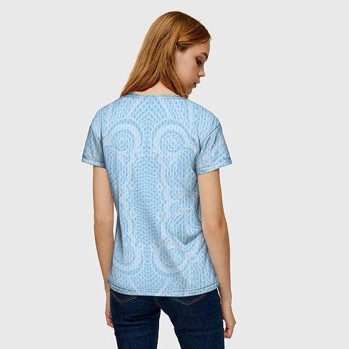 Женская футболка Вязаный светлый узор, абстракция Нежный голубой цв / 3D-принт – фото 4