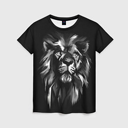Женская футболка Голова льва в черно-белом изображении